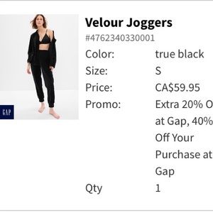 Gap Black Velour Lounge Shirt and Joggers sz S